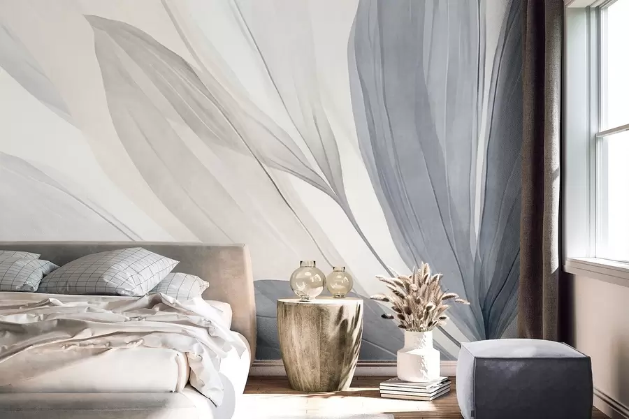 wall murals Апстрактни провидни листови у пастелно ружичастим, беж и плавим нијансама, текстурирана позадина w10063