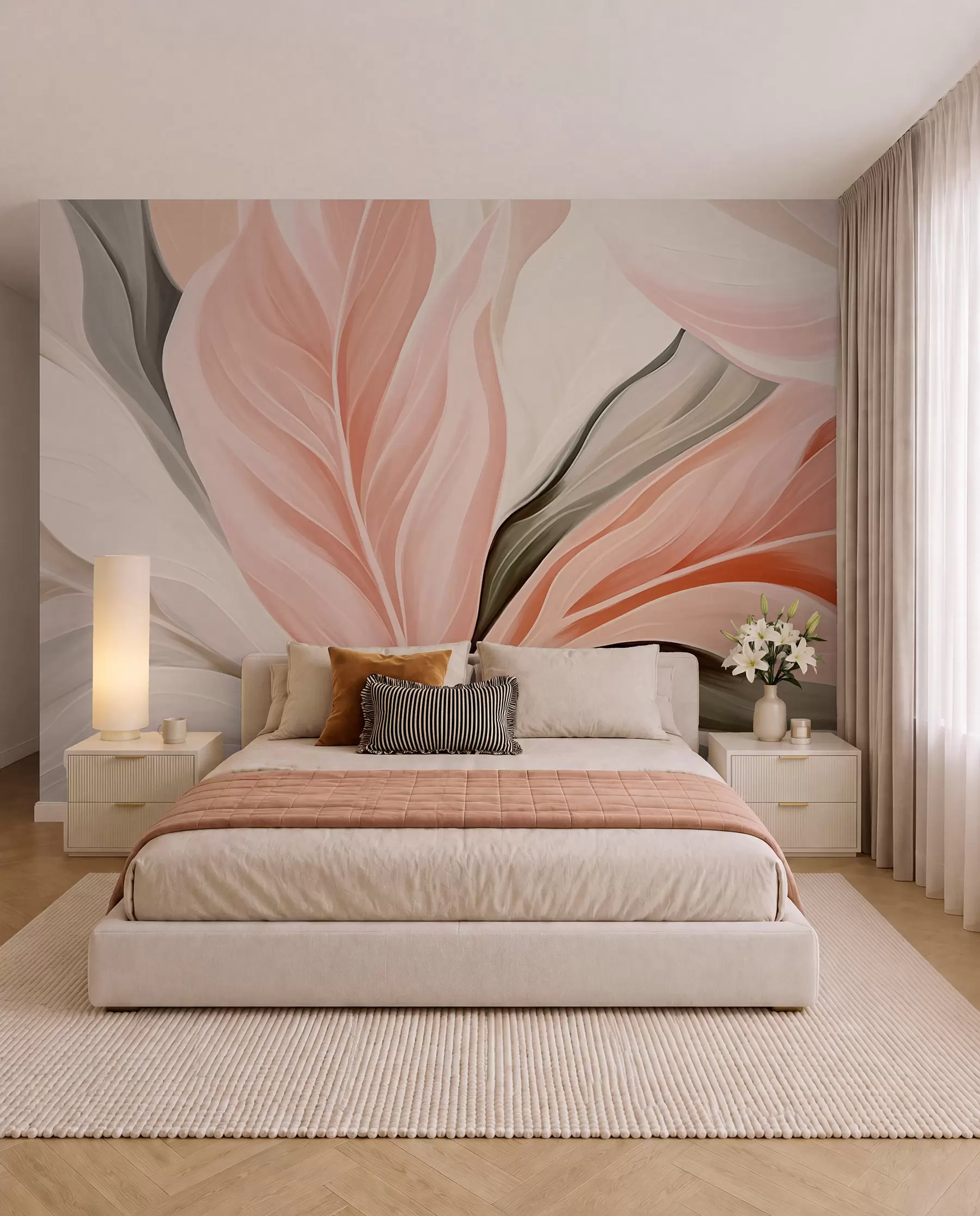 wall murals Ritam lišća u koralnoj boji w05915
