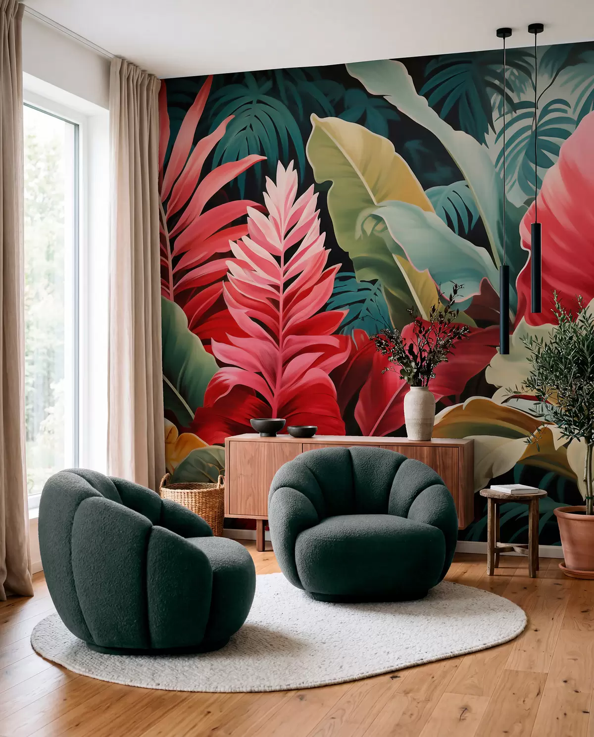 wall murals Tropi u koralnoj boji w05936