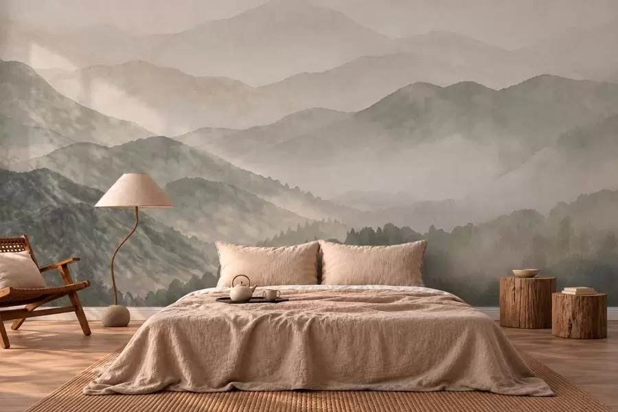 wall murals Слојевити планински гребени у лаганој магли w05925v2