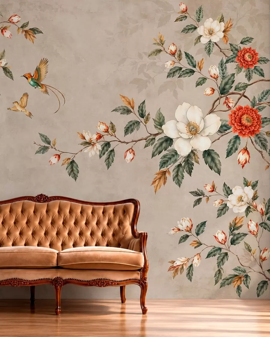 wall murals Цветне гране и две птице на беж позадини w05927v2