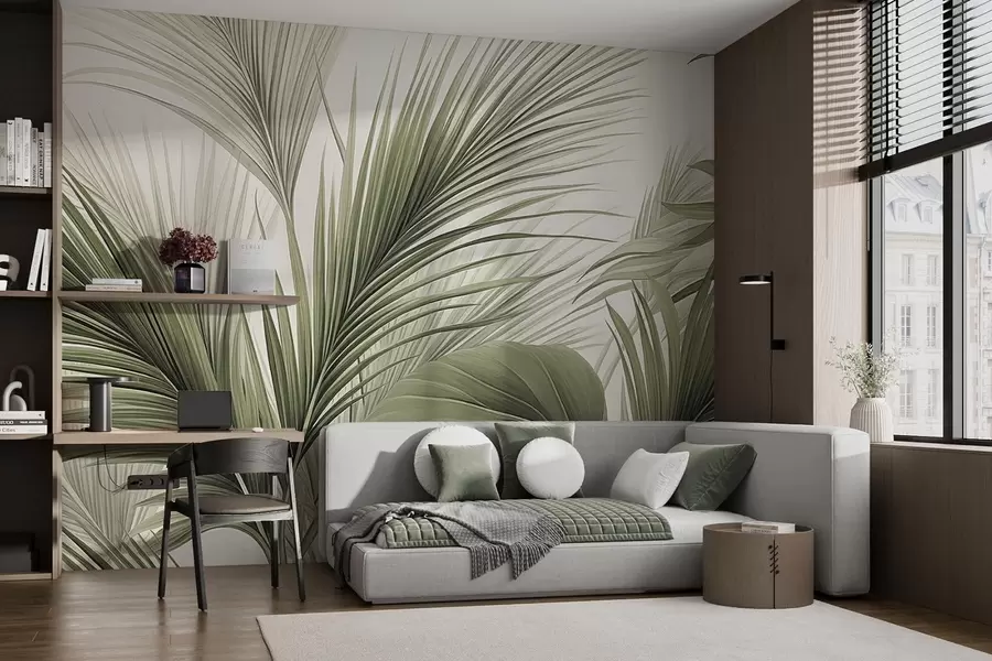 wall murals Зелено тропско лишће палми w09986