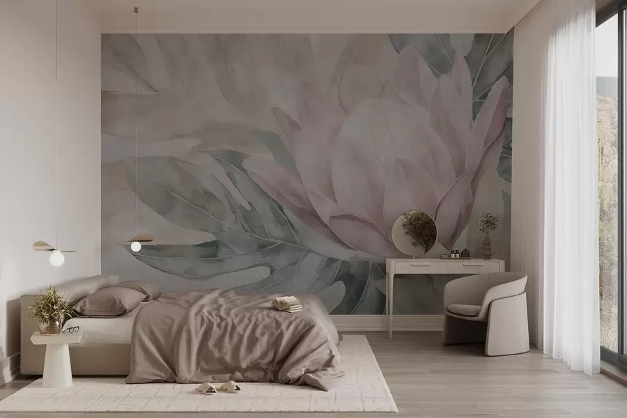 wall murals Протеа и тропско лишће w09988