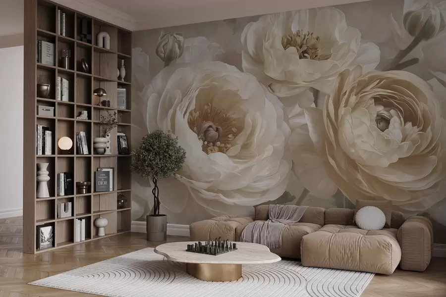 wall murals Кремасти ранункулус и бујни божури w09780
