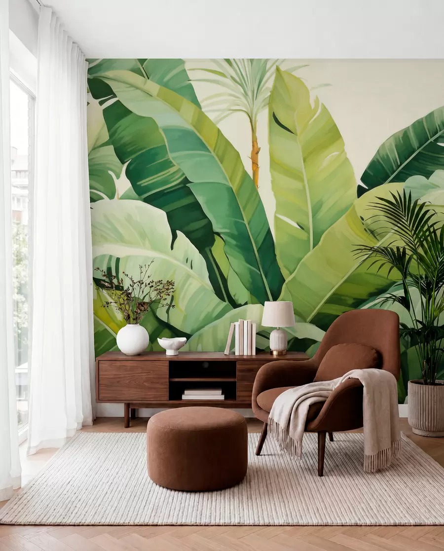 wall murals Listovi banane u zelenom w05975