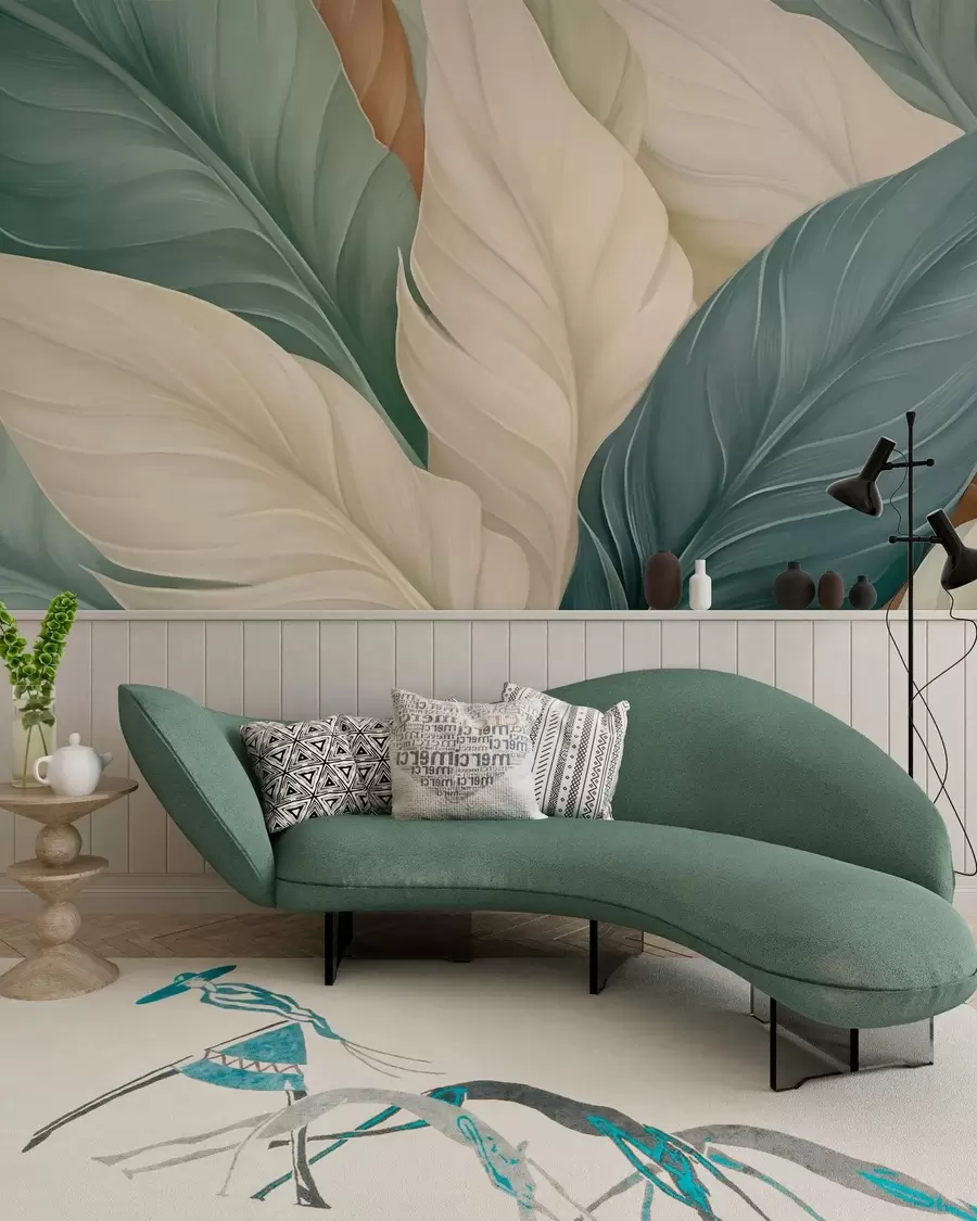 wall murals Lišće u smaragdnoj boji w05981