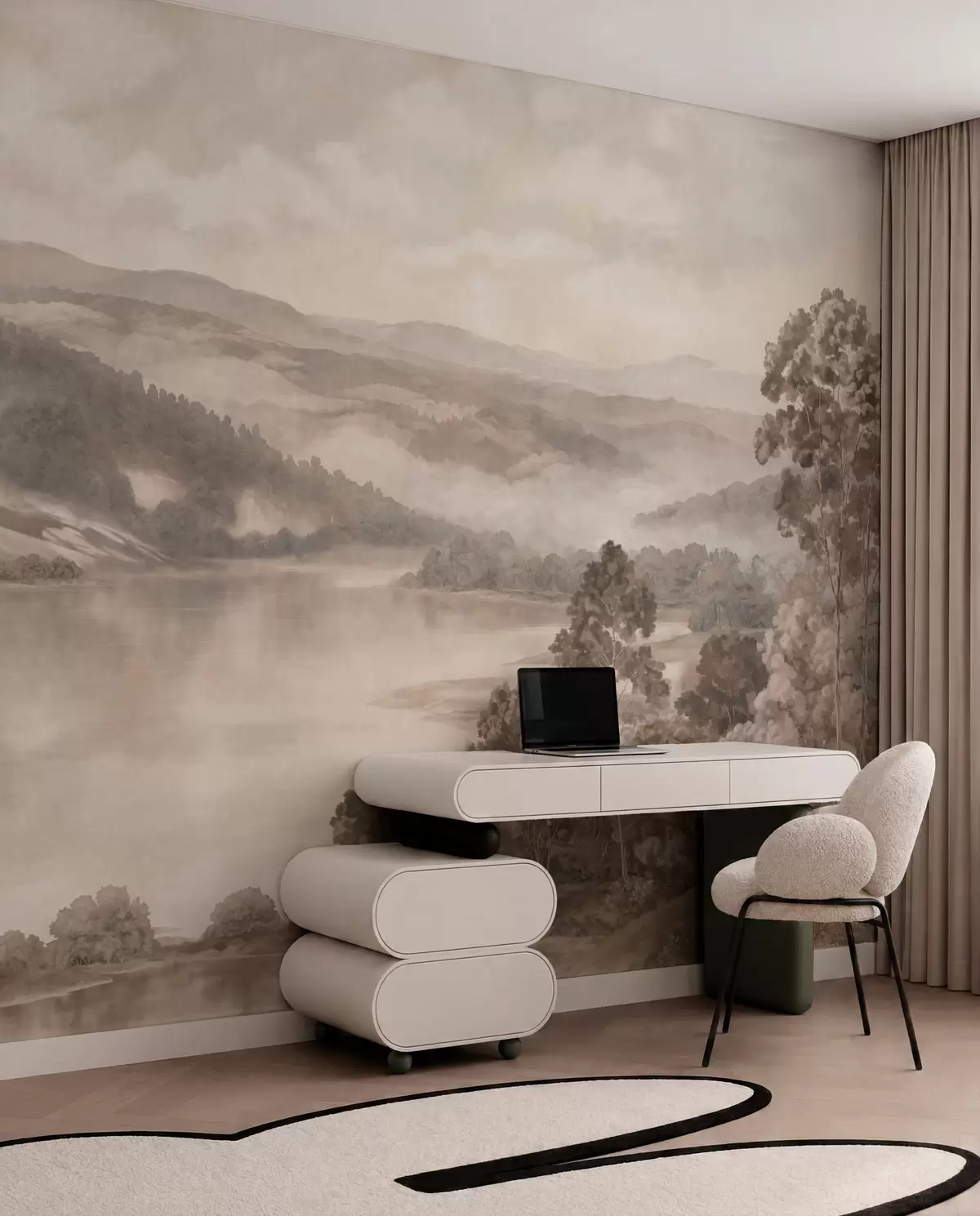 wall murals Jezero među maglovitim brdima w05928