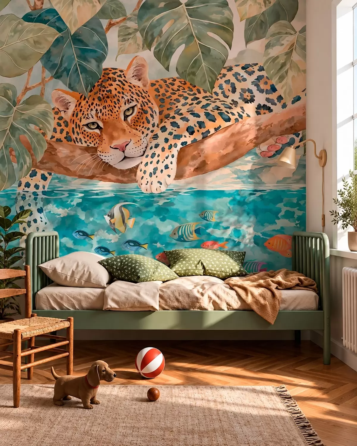 wall murals Leopard iznad plave vode w05954