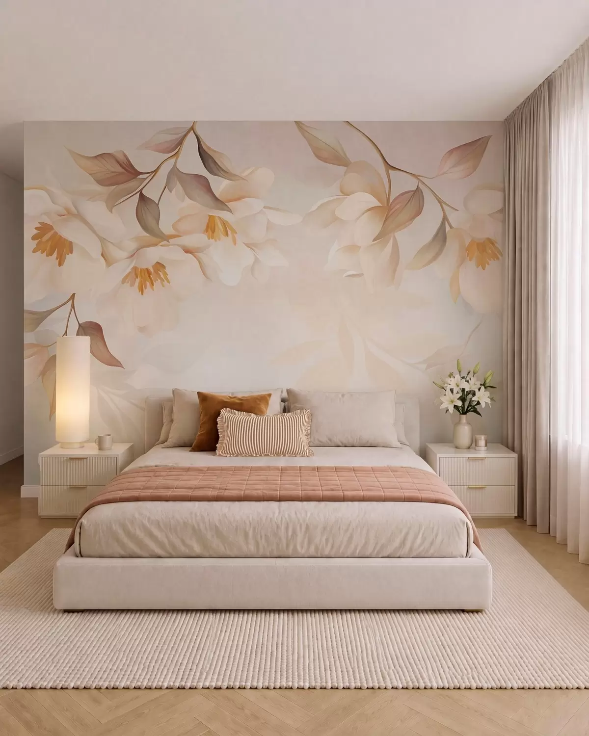 wall murals Цветови магнолије са нежним смеђим листовима који висе са грана w10086