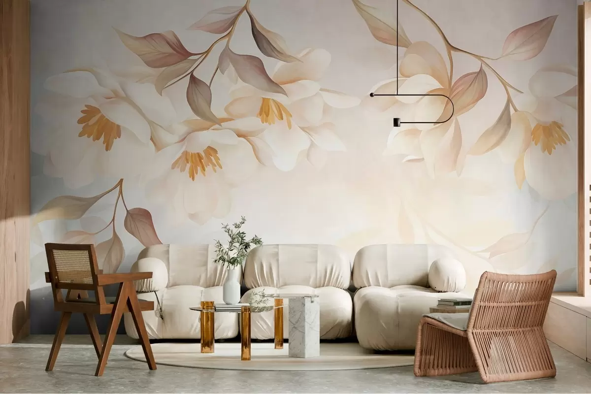 wall murals Цветови магнолије са нежним смеђим листовима који висе са грана w10086