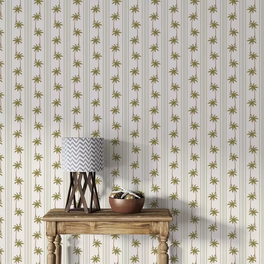 wall murals Вертикалне пруге са палмама на светлој позадини a01278