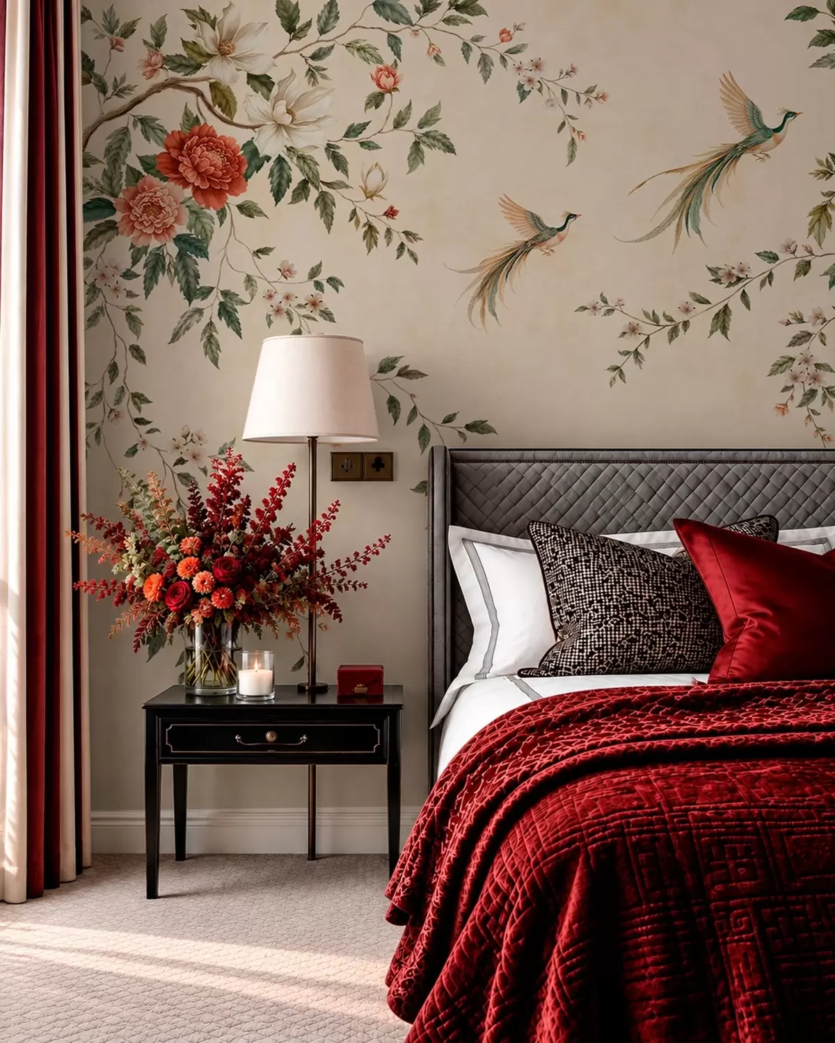 wall murals Цветне гране и рајске птице на кремастој позадини w05955