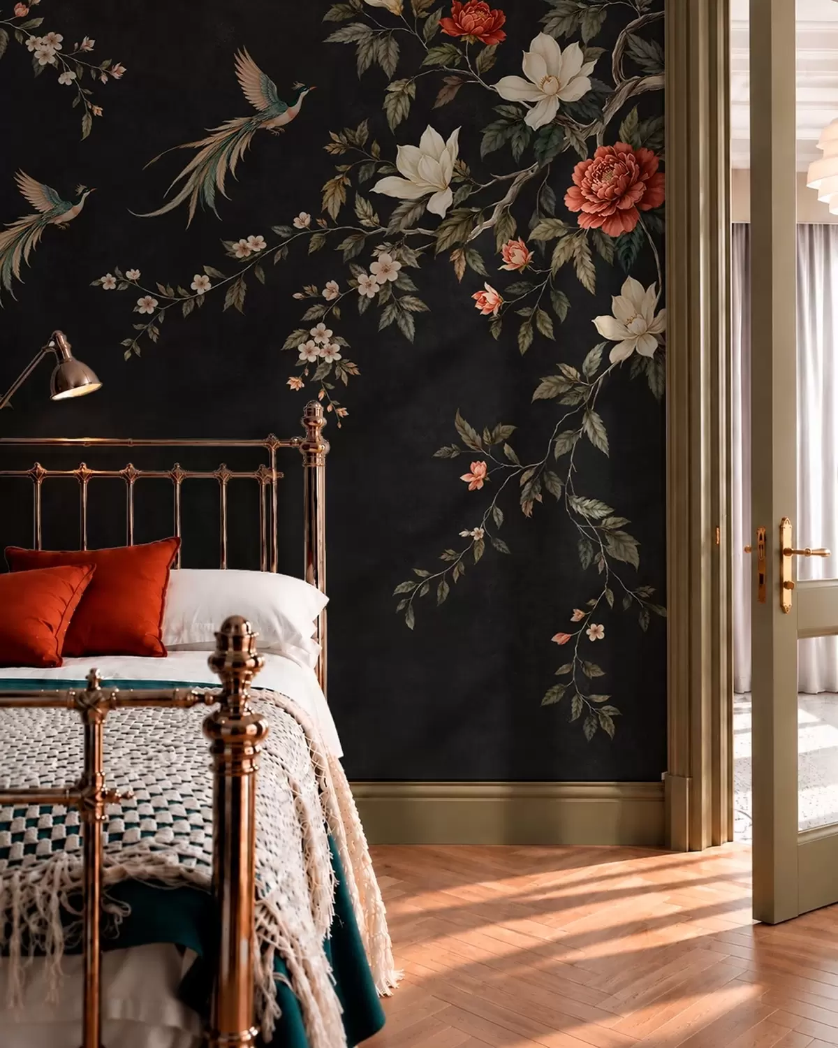 wall murals Цветне гране и егзотичне птице на тамној позадини w05955v1