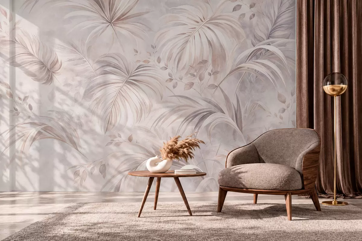 wall murals Бујно тропско лишће у пастелним нијансама w05956v1