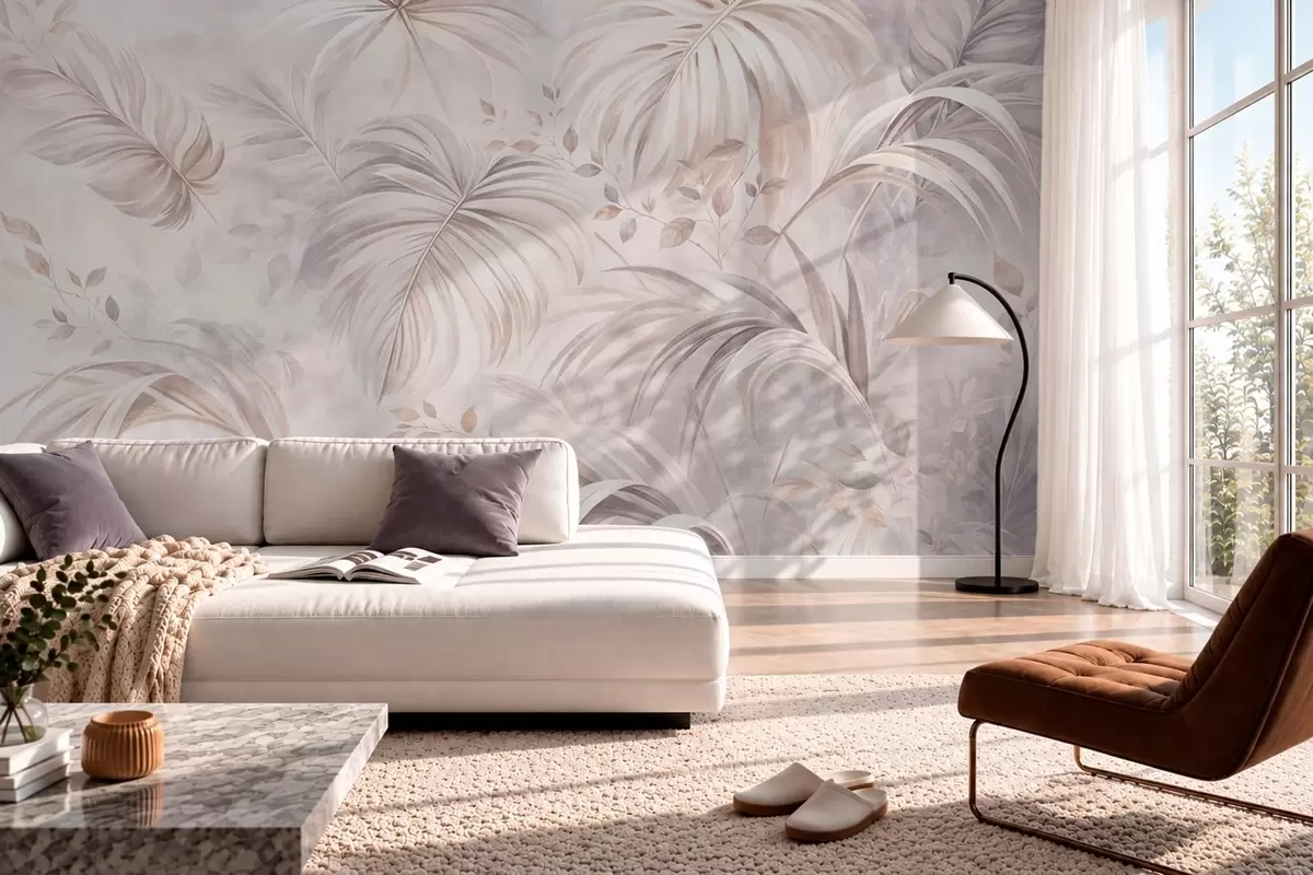 wall murals Бујно тропско лишће у пастелним нијансама w05956v1