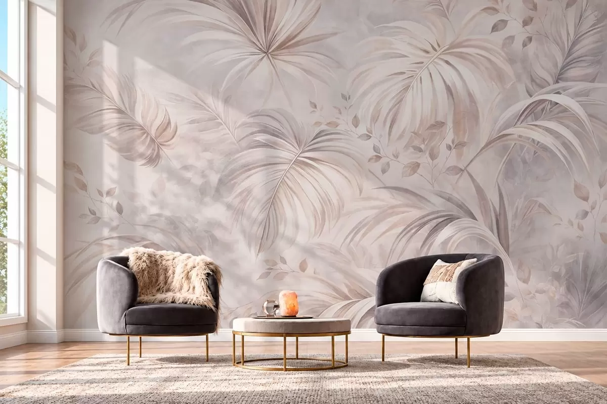 wall murals Бујно тропско лишће у пастелним нијансама w05956v1