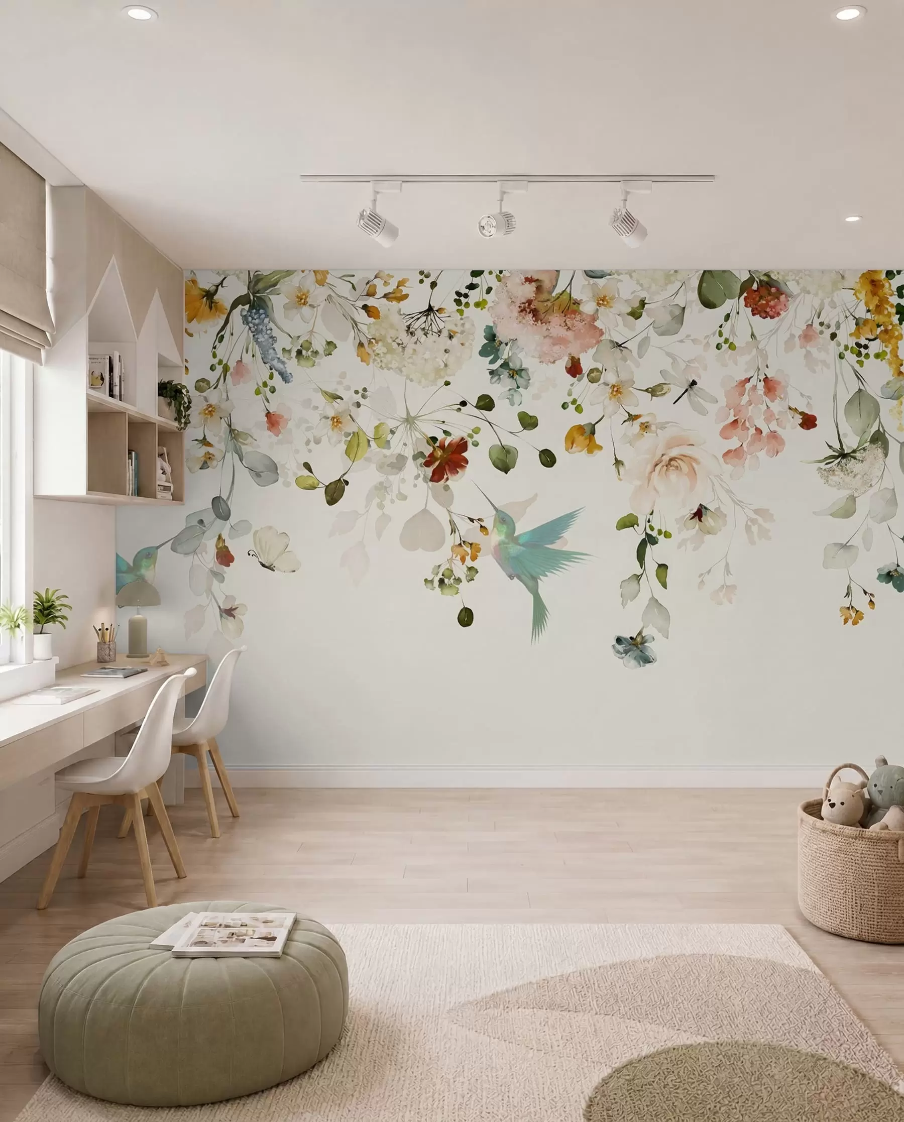 wall murals Kolibriji u cvjetnim granama u59610