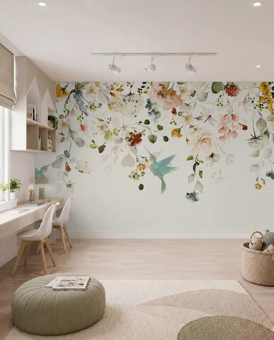 wall murals Kolibriji u cvjetnim granama u59610