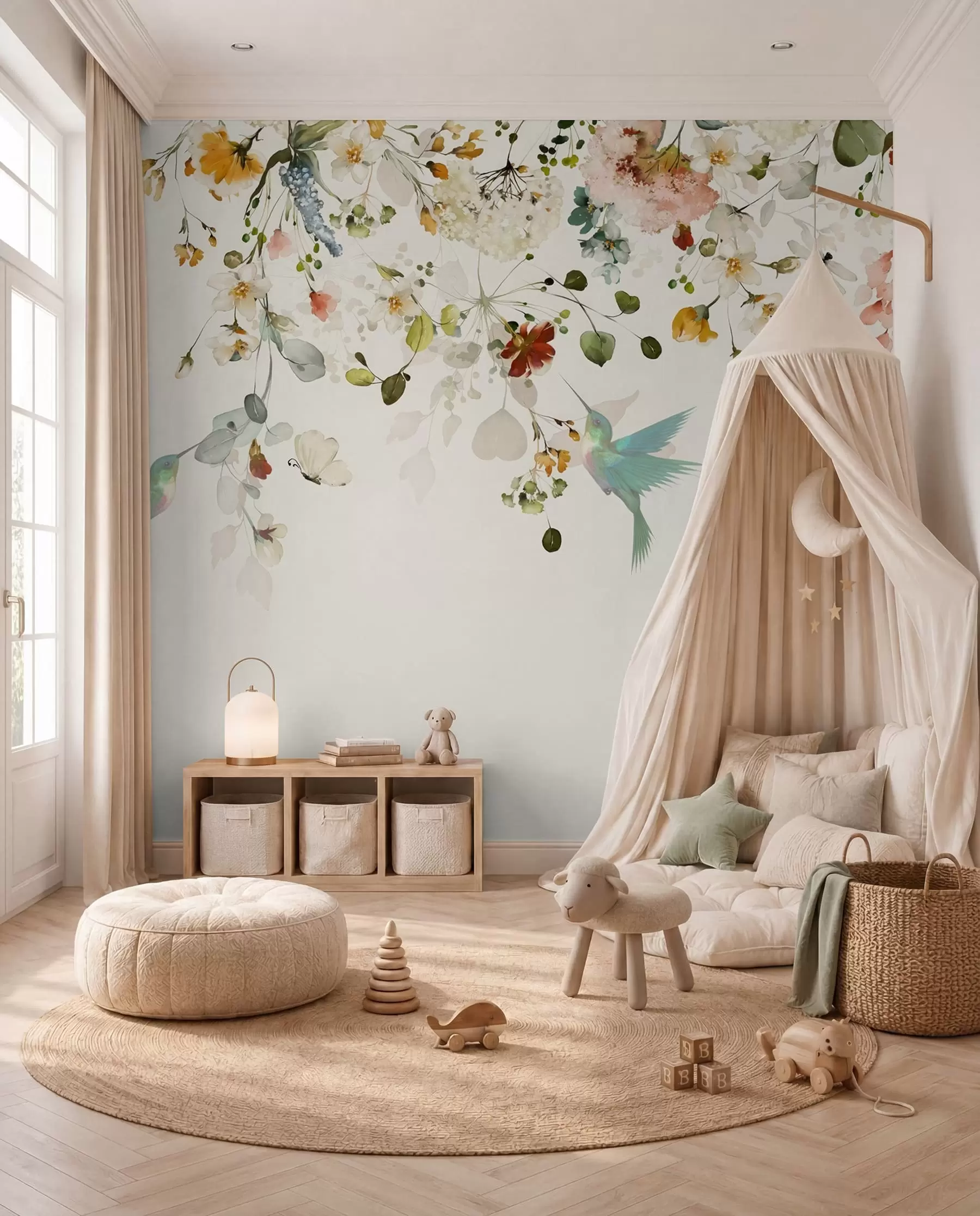 wall murals Kolibriji u cvjetnim granama u59610