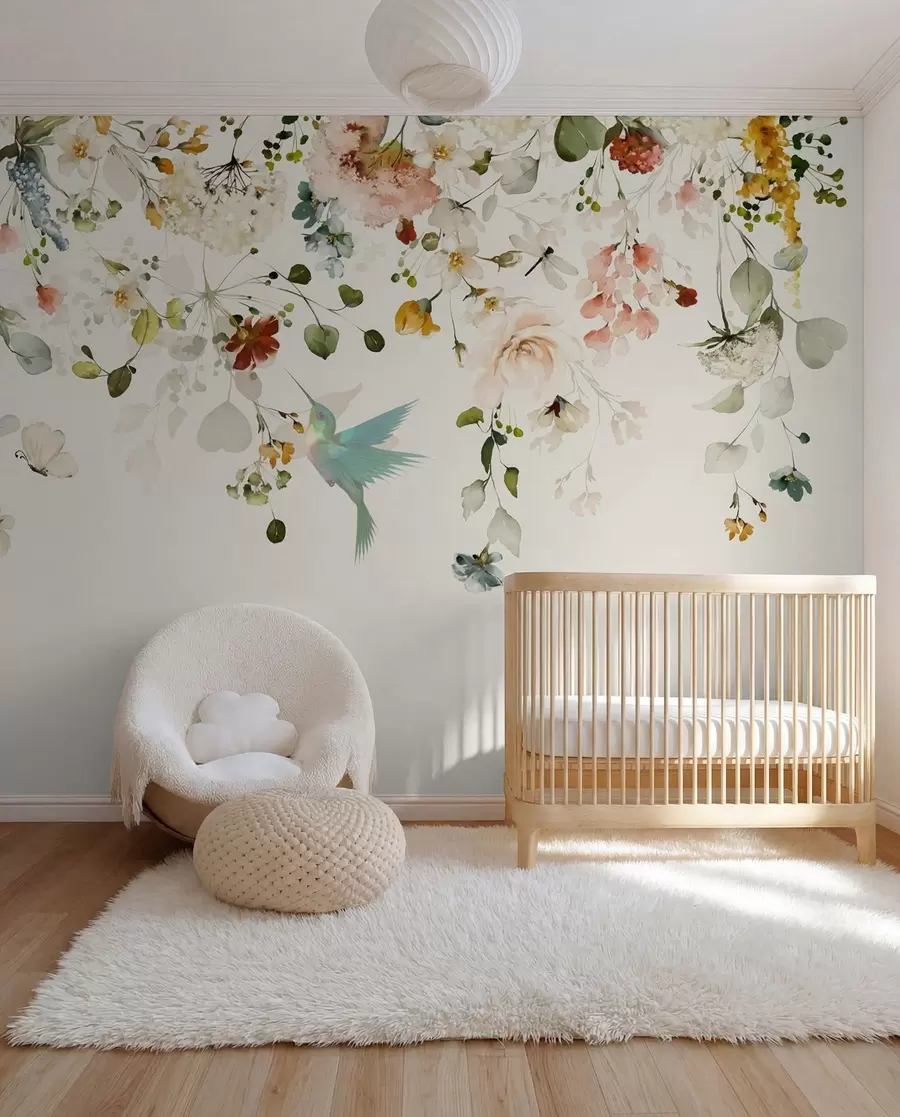 wall murals Kolibriji u cvjetnim granama u59610
