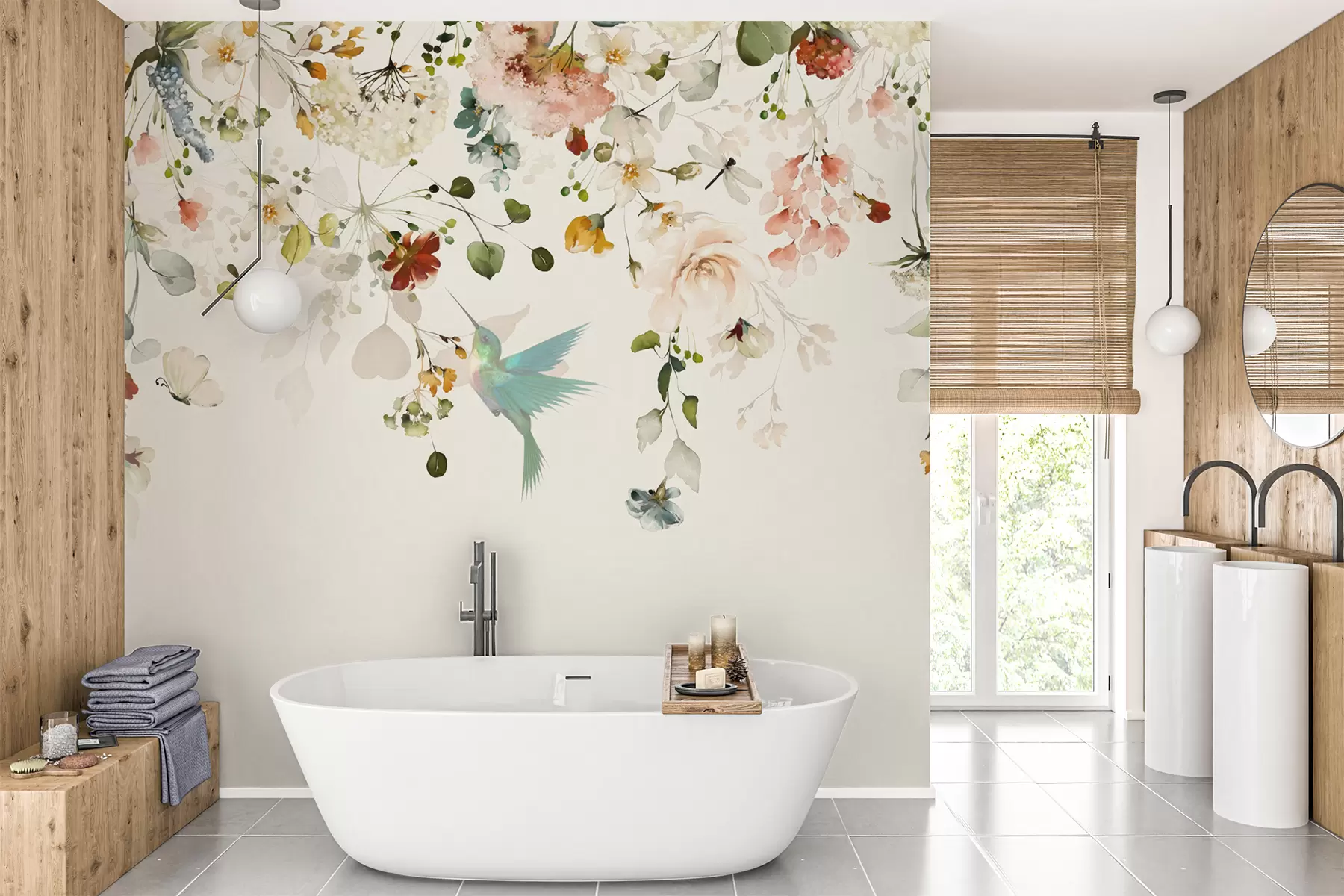 wall murals Цвеће и хуммингбирдс u59610