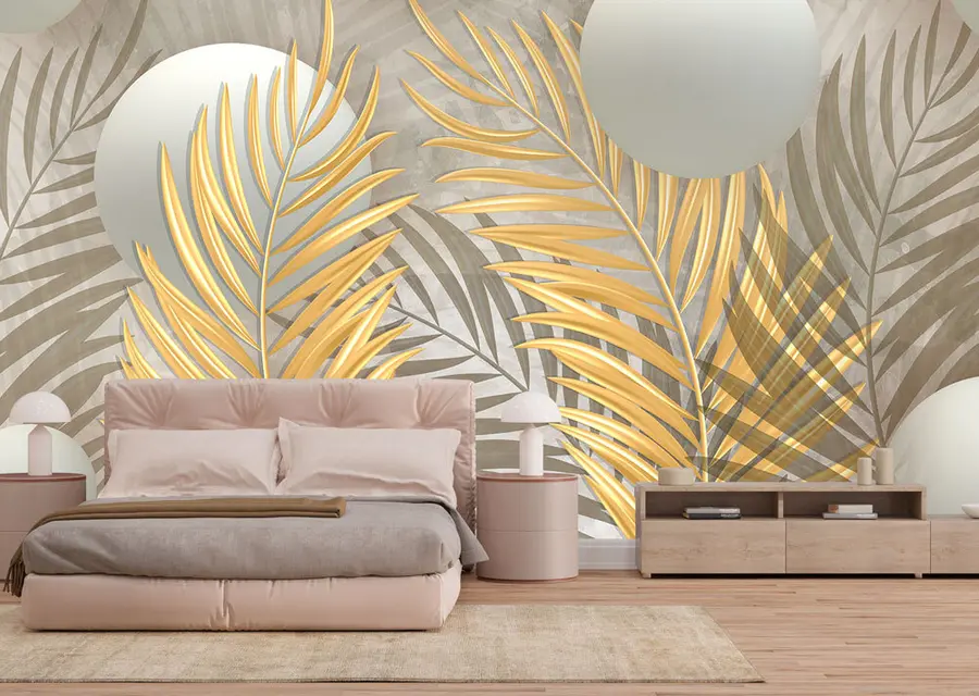 wall murals Лишће и квадрат 3Д u80467