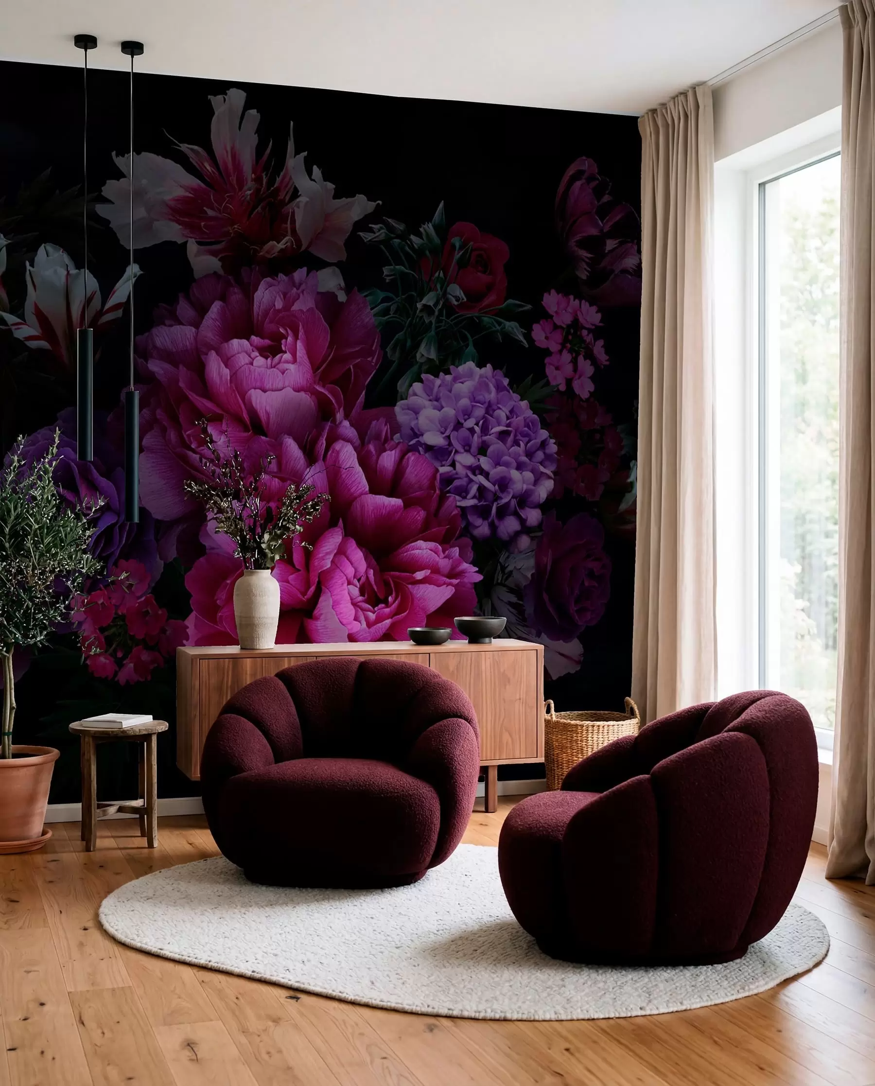 wall murals Božuri u bobičastim tonovima u72224