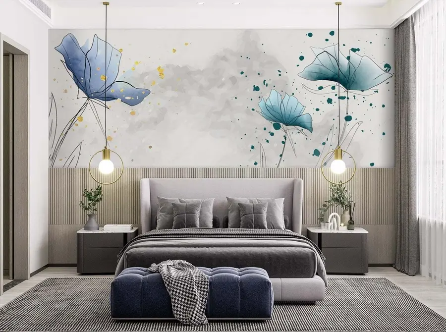 wall murals Водене плоче плаве цвеће u72112
