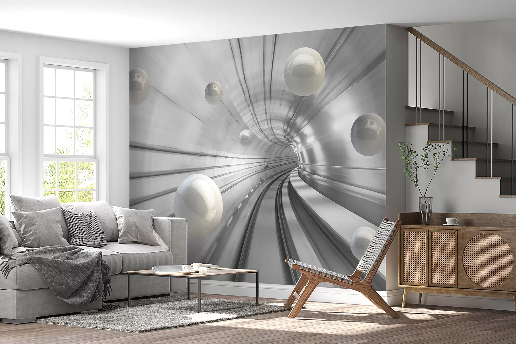 wall murals Тунел са сјајним сферама u17532