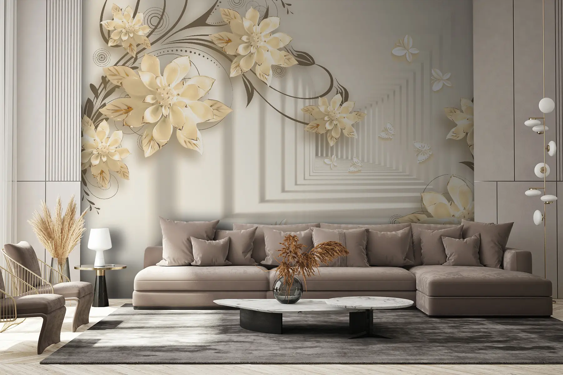 wall murals Биљка, бела и жута, тунел у пастелним нијансама u21861v2