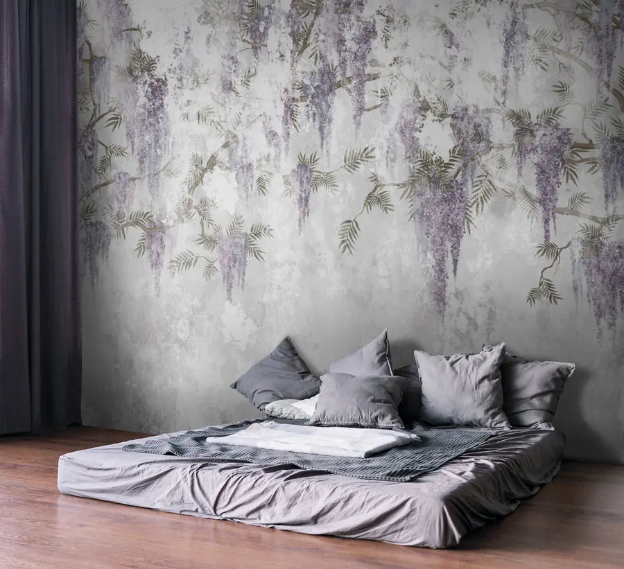 wall murals Висећи тренди грунге гране са љубичастом цвећем u73816