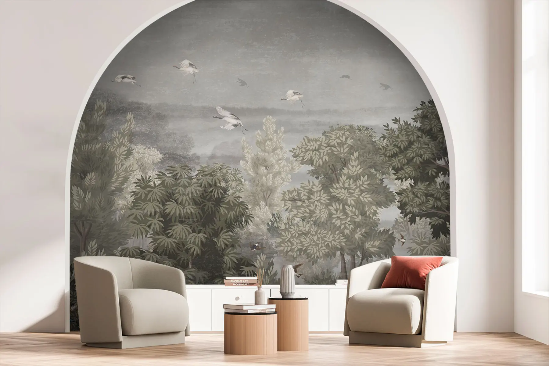 wall murals Кранови лете преко шуме u73553