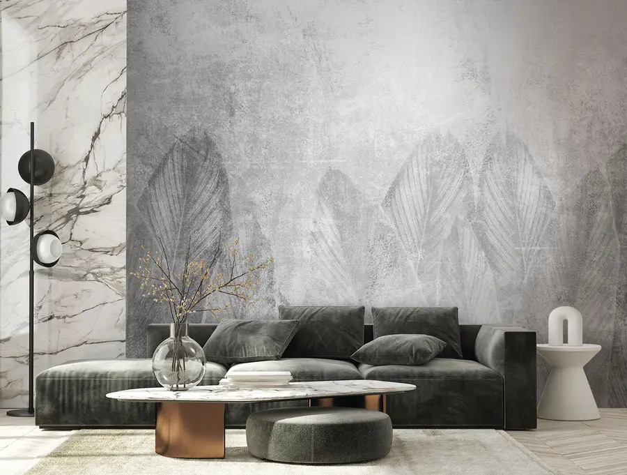 wall murals Савремени декор палми оставља на бетонској позадини u73876