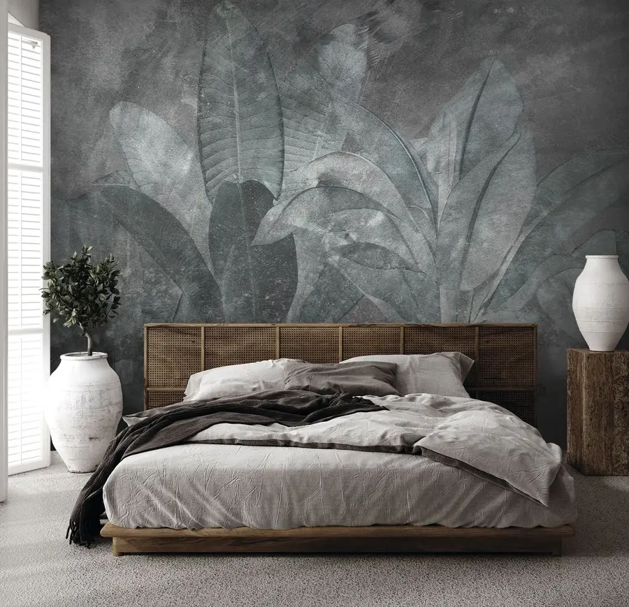 wall murals Банана лишће на каменој позадини u73884