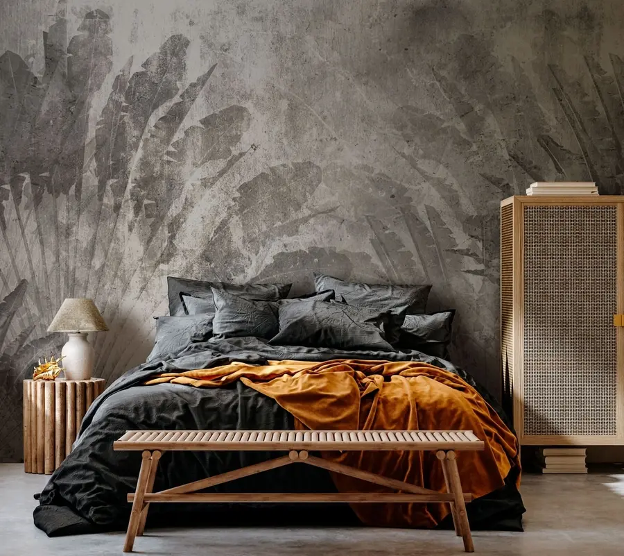 wall murals Тропски листови на каменој позадини u73885