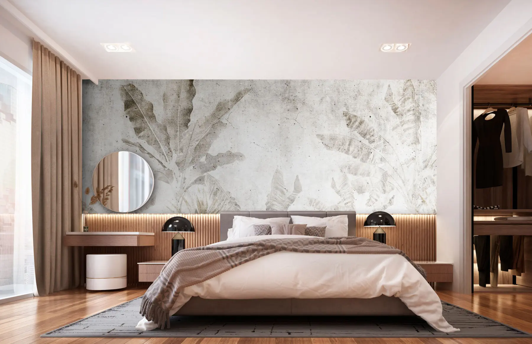wall murals Банана лишће на бетонском зиду u73886