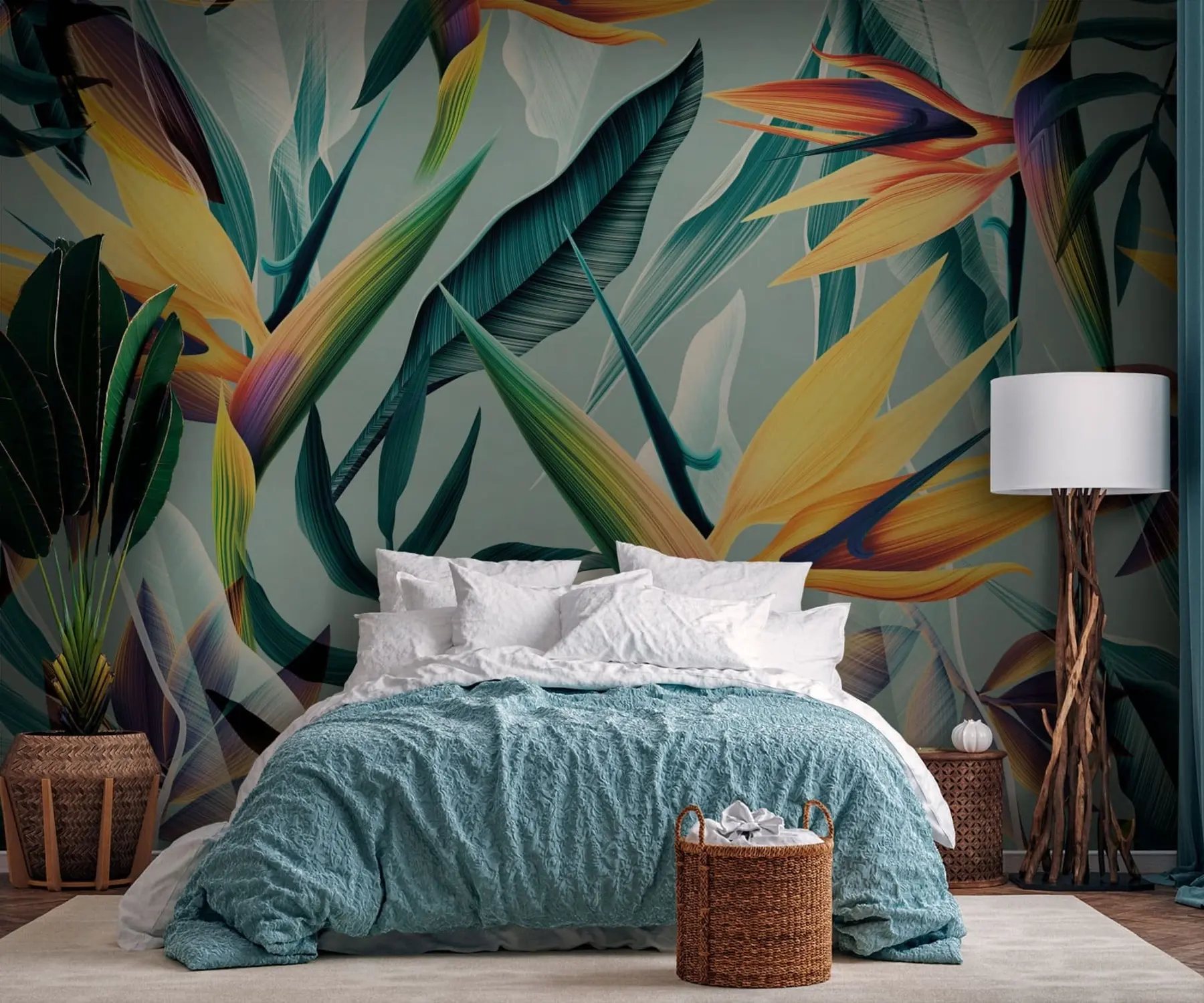 wall murals Тренди тропски биљци и лишће у светлу бојом u73960