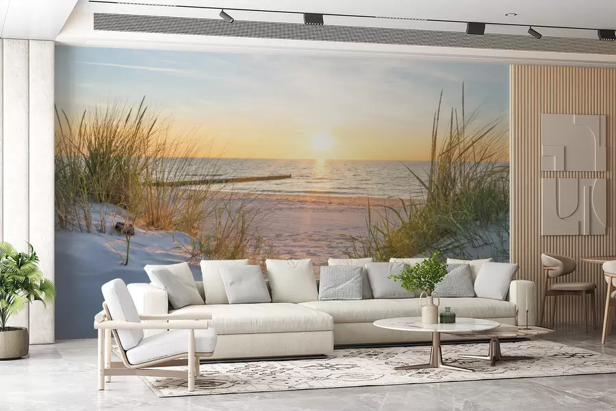 wall murals Фото / панорамски дине плажа са залазак сунца u93577