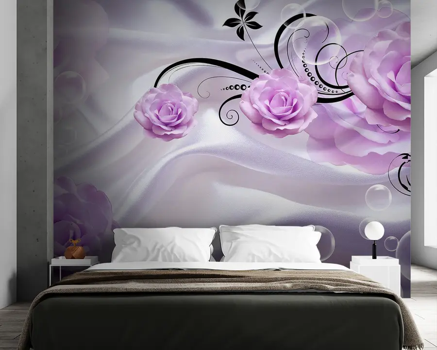wall murals Љубичасте руже на свили u42142