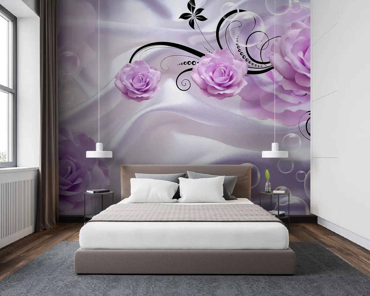 wall murals Љубичасте руже на свили u42142