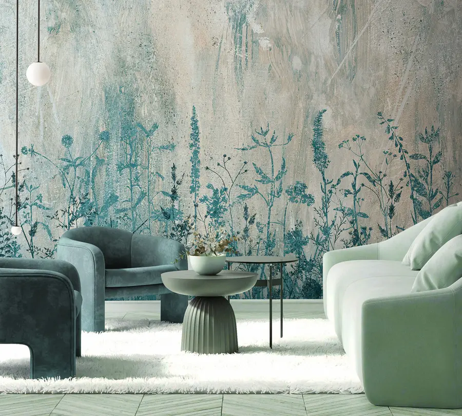 wall murals Зелене биљке на бетонском зиду u93666