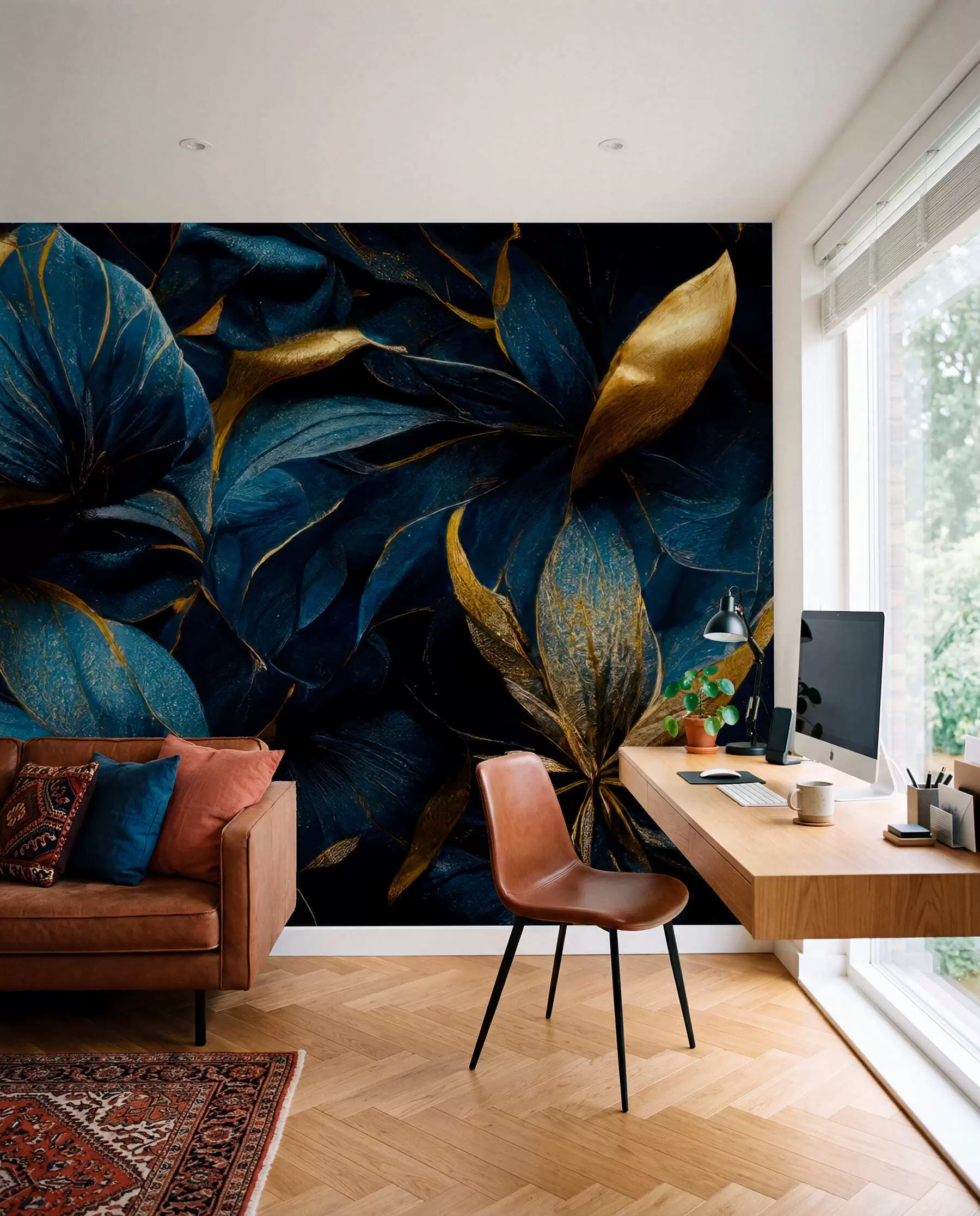 wall murals Plave latice sa zlatom u74140