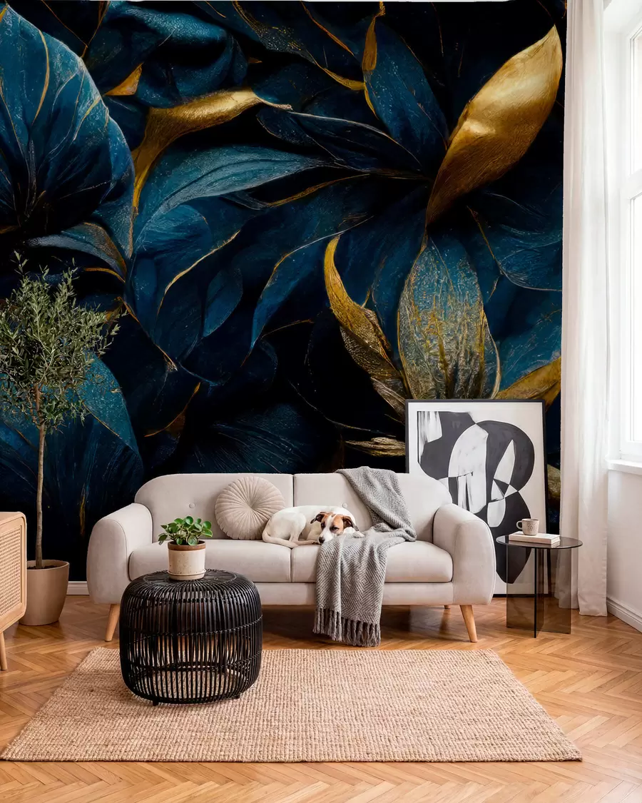 wall murals Plave latice sa zlatom u74140