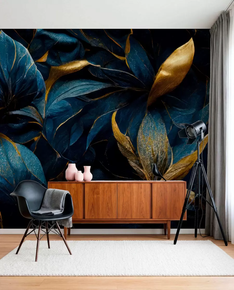 wall murals Plave latice sa zlatom u74140