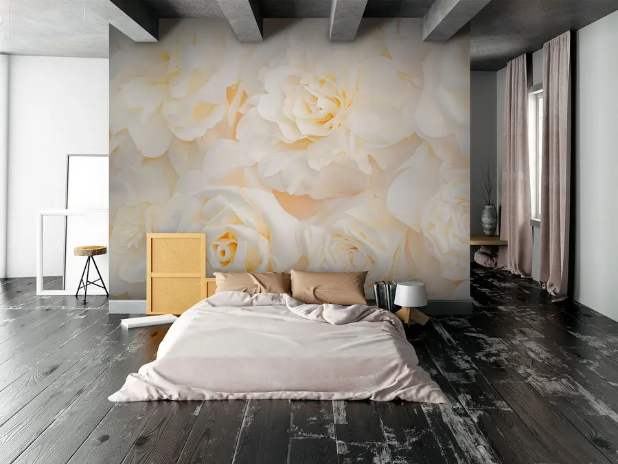 wall murals Бели пупољци ружа и божура u74393