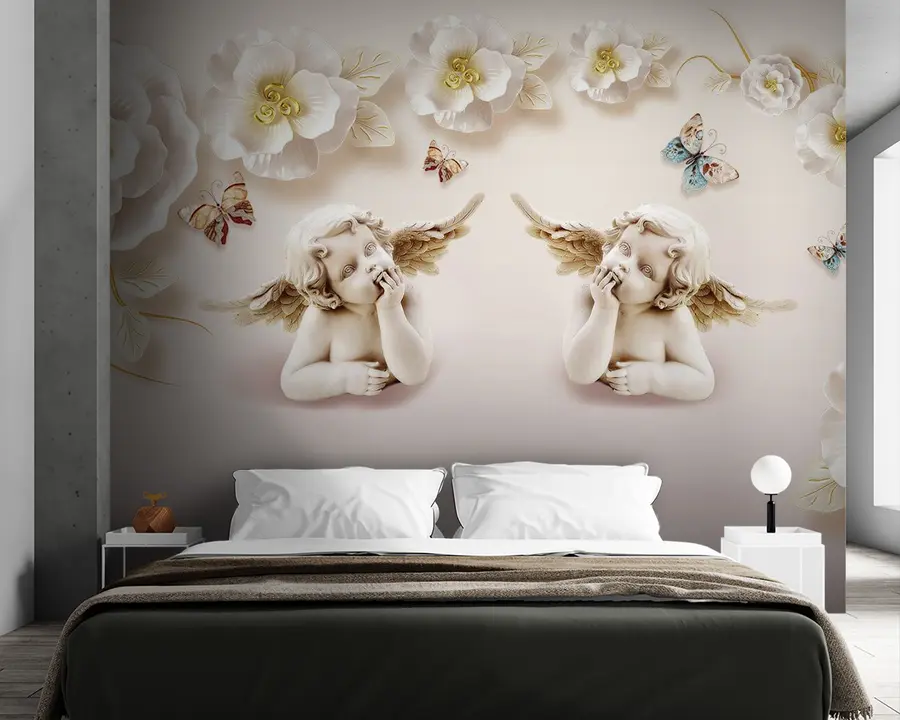 wall murals Цхерубс и цвеће u60747