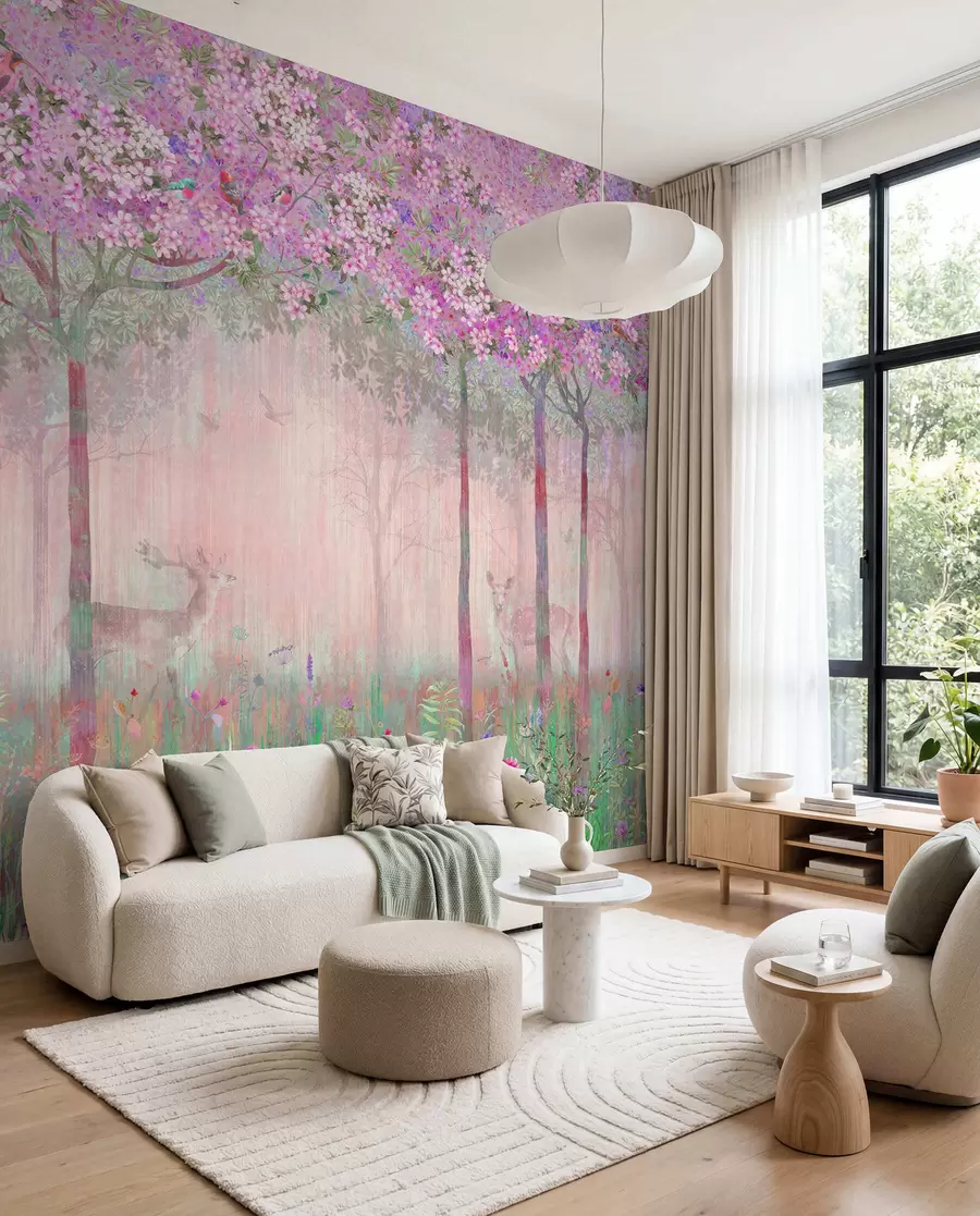 wall murals Jelen u ružičastoj šumi u62100v3