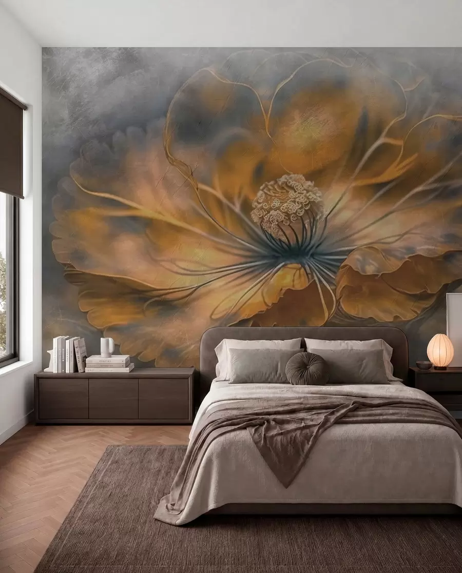 wall murals Zlatni cvjet na antracitu u93916