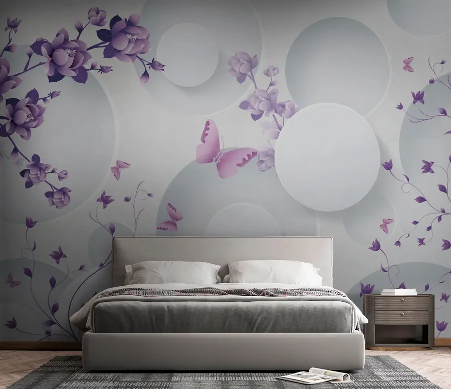 wall murals 3Д обрасци са цвећем и лептирима u74482