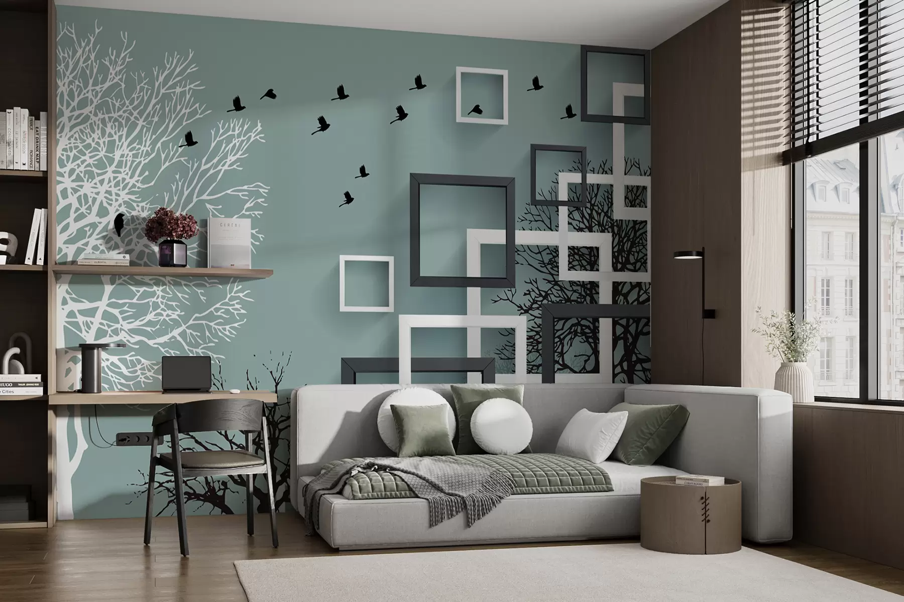 wall murals Дрвеће и квадрат у тиркизној позадини u93907